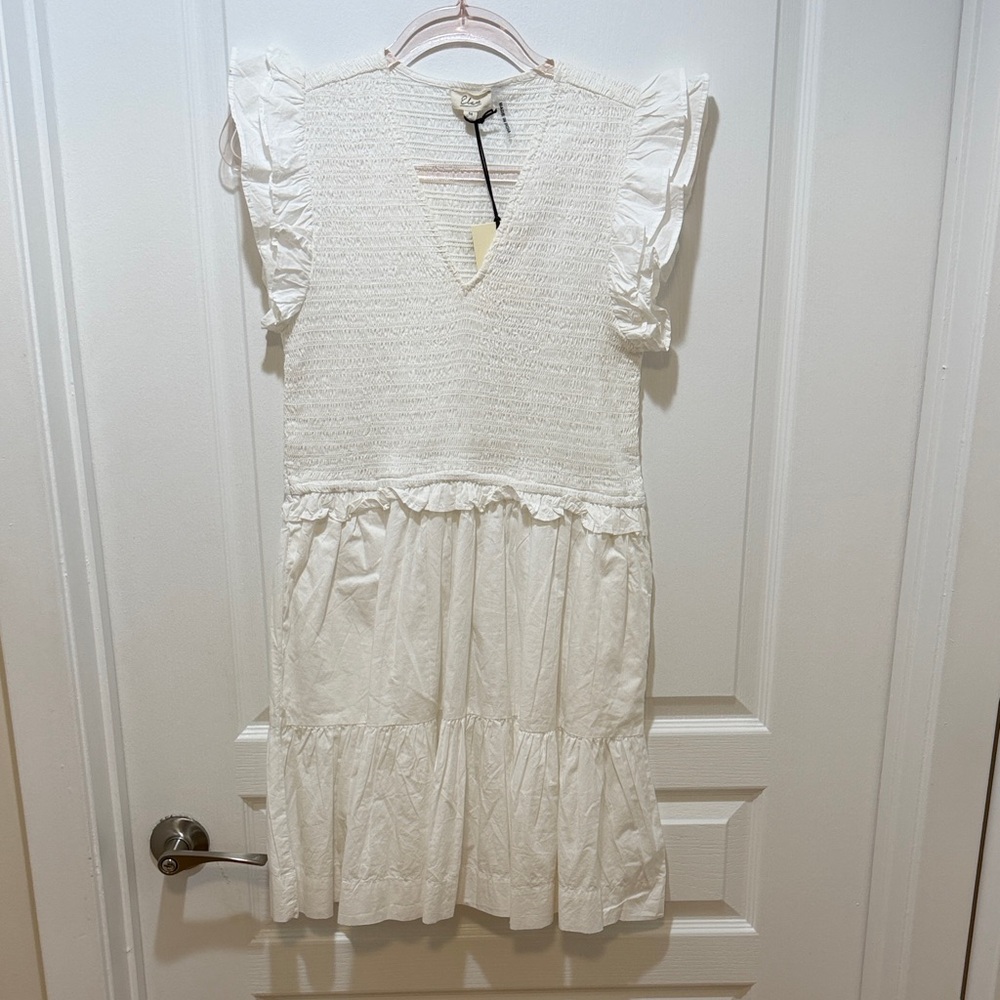 Elan White Ruffle Sleeve Women Dress